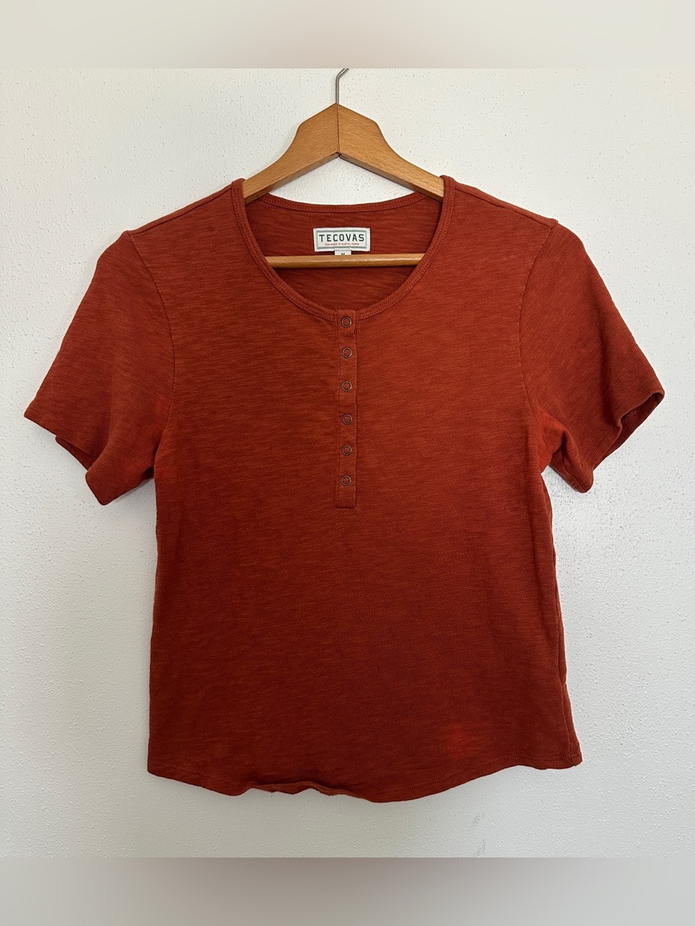 Tecovas Rust Orange Slub Knit Short Sleeve Henley Top Shirt Women’s Size Medium